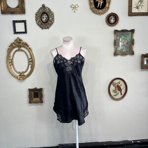 Vintage Victoria's Secret Black Lace Slip Dress gold tag size M